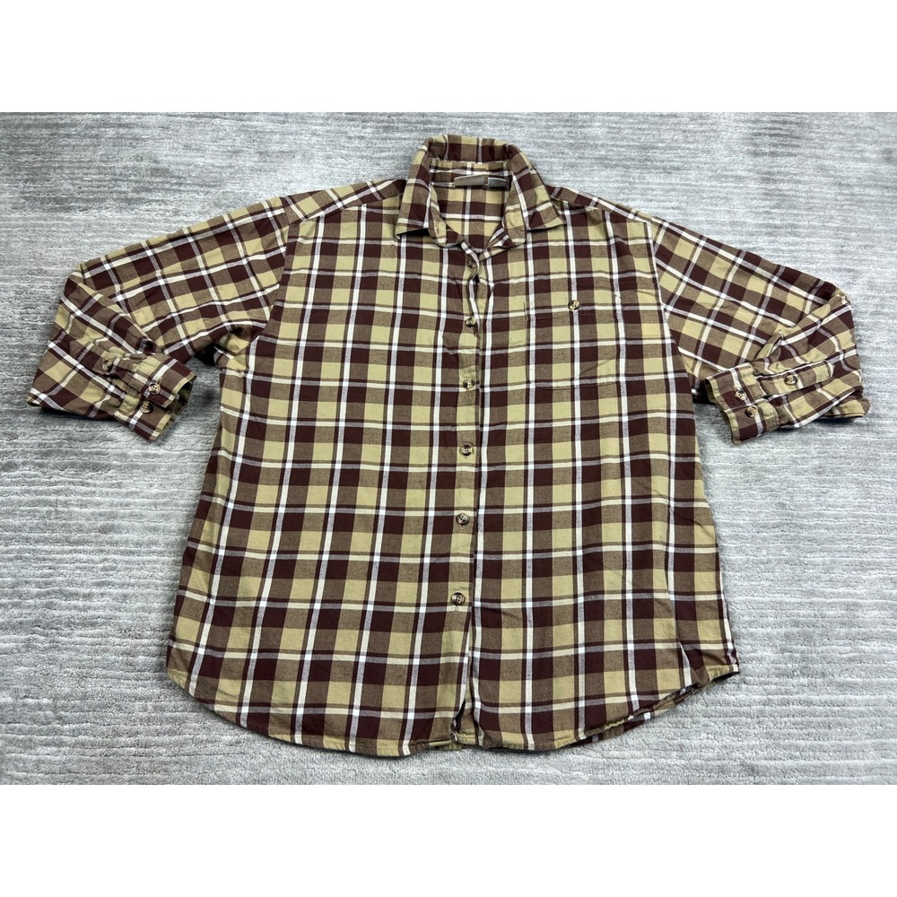 Laura Gayle Button Down Women L Brown Plaid Cotton Long Sleeve Casual Shirt